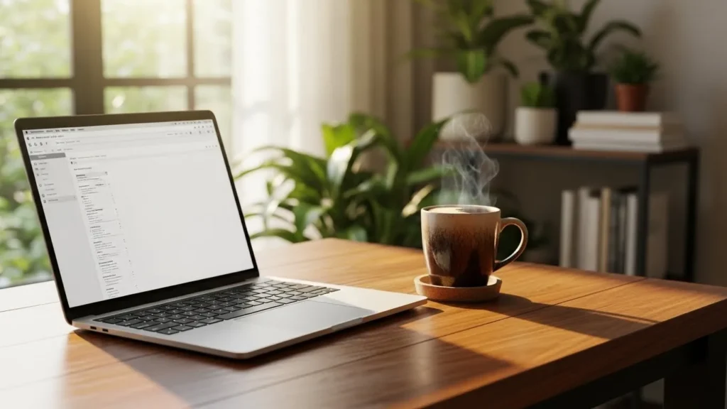 Coffee and Laptop Work From Home Captions