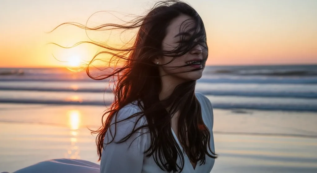 Beach Flying Hair Captions